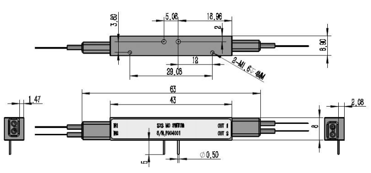 2x2直通磁光开关尺寸图 2x2直通磁光开关尺寸图